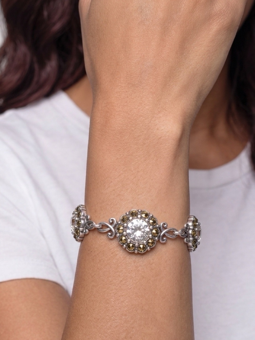 Brighton Silver-Tone Bracelet with Clear and Brown Accents